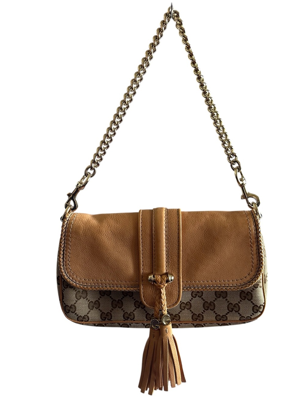 Gucci Marrakech GG Monogram Tassel Baguette Chain Shoulder Bag Entrupy COA - Picture 2 of 16